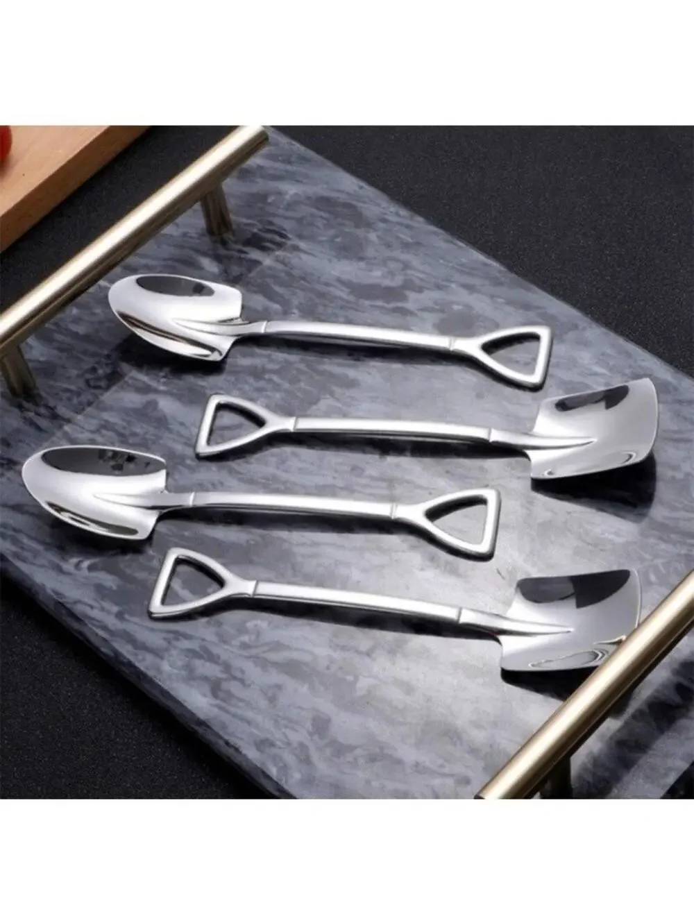 4-Piece Mini Shovel Spoons Set, Silver Stainless Steel Dessert Serving Utensils